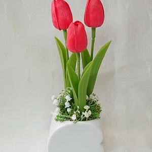 3 szálas élethű tulipán csokor szív kaspóban , Otthon & Életmód, Dekoráció, Virágdísz és tartó, Csokor & Virágdísz, Virágkötés, MESKA