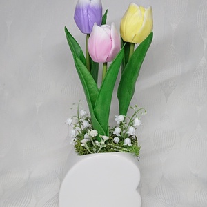 3 szál szappan tulipán kerámia szív kaspóban , Otthon & Életmód, Dekoráció, Virágdísz és tartó, Virágbox, virágdoboz, Virágkötés, Szappankészítés, MESKA