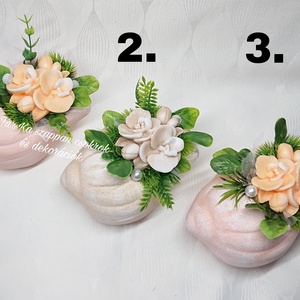 Szappanvirágok csigaházban (orchidea és kamélia)  - otthon & életmód - dekoráció - virágdísz és tartó - csokor & virágdísz - Meska.hu