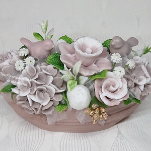 Szappanvirág csokor csónak alakú kaspóban - otthon & életmód - dekoráció - virágdísz és tartó - virágbox, virágdoboz - Meska.hu