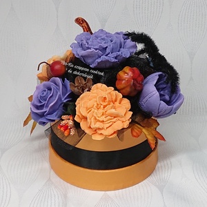 Halloween-i narancssárga - lila - fekete szappanvirág csokor , Otthon & Életmód, Dekoráció, Halloween, Halloweeni dekoráció, Virágkötés, MESKA