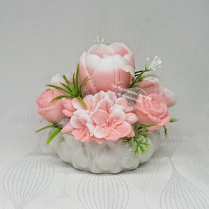 Szappanvirágok kicsi kerek kaspóban  - Meska.hu