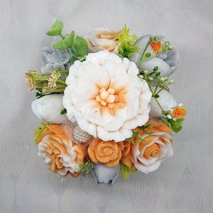 Narancssárga - szürke - fehér illatos szappanvirág csokor  - otthon & életmód - dekoráció - virágdísz és tartó - csokor & virágdísz - Meska.hu