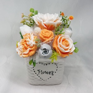 Narancssárga - szürke - fehér illatos szappanvirág csokor  - Meska.hu