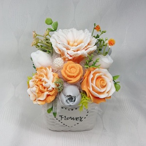 Narancssárga - szürke - fehér illatos szappanvirág csokor  - otthon & életmód - dekoráció - virágdísz és tartó - csokor & virágdísz - Meska.hu