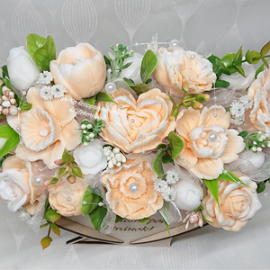 Nagy Boldog születésnapot kívánok! szappanvirág csokor szív fa dobozban - otthon & életmód - dekoráció - virágdísz és tartó - csokor & virágdísz - Meska.hu