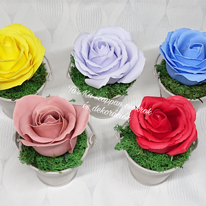 Szappanrózsa kis fém vödörben - otthon & életmód - dekoráció - virágdekoráció - virágdíszek - asztali virágdísz - Meska.hu