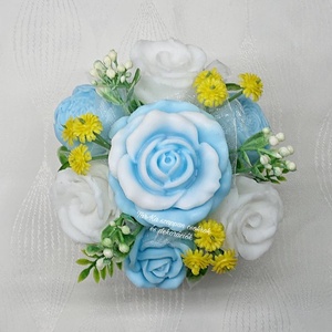 Kék - fehér szappanvirág csokor Nag Champa illattal  - otthon & életmód - dekoráció - Meska.hu