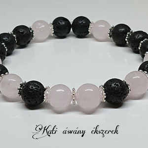 Lávakő és rózsakvarc ásvány karkötő  - Meska.hu