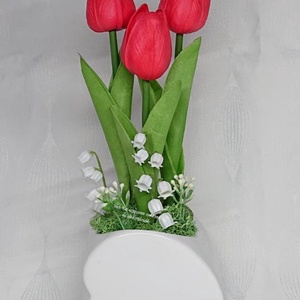 3 szálas élethű tulipán csokor szív kaspóban , Otthon & Életmód, Virágdekoráció, Virágdíszek, Virágdísz kaspóban, Virágkötés, MESKA