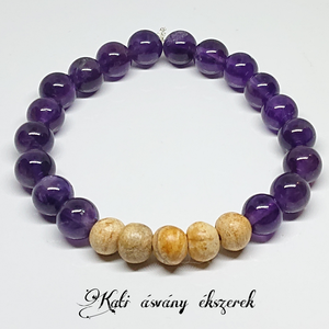 Illatos Palo Santo fa és ametiszt karkötő  - ékszer - karkötő - bogyós karkötő - Meska.hu