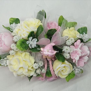 Tündéres szappanvirág csokor csónak alakú kaspóban  - otthon & életmód - virágdekoráció - virágok - virágbox - Meska.hu