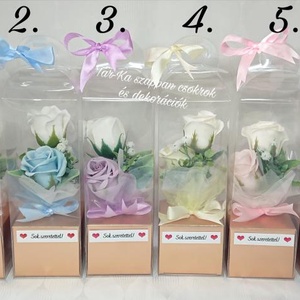 Sok szeretettel! 2 szálas szappanrózsa csokor díszdobozban , Otthon & Életmód, Virágdekoráció, Virágok, Virágbox, Virágkötés, Szappankészítés, MESKA