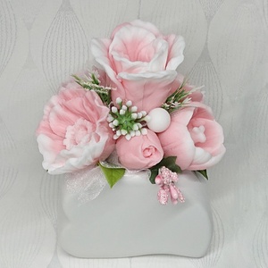 Szappanvirág csokor szív kerámia kaspóban  - otthon & életmód - virágdekoráció - virágdíszek - virágdísz kaspóban - Meska.hu