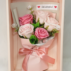 5 szálas szappanrózsa csokor díszdobozban - otthon & életmód - virágdekoráció - virágok - virágcsokor - Meska.hu