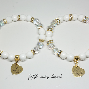 Anya - lánya kagylóhéj és angyal aura ásvány karkötő szett szív medállal, Ékszer, Karkötő, Karkötő medállal, Ékszerkészítés, Gyöngyfűzés, gyöngyhímzés, MESKA