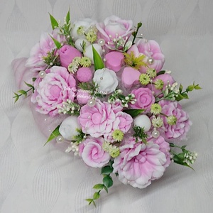 Rózsaszín vagy lila különleges nagy szappanvirág csokor csigaházban  - otthon & életmód - virágdekoráció - virágok - virágbox - Meska.hu