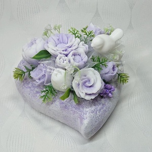 Barack vagy lila szappanvirág csokor szív kerámia kaspóban  - otthon & életmód - virágdekoráció - virágdíszek - virágdísz kaspóban - Meska.hu