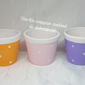 Szappanvirág csokor pöttyös kaspóban  - otthon & életmód - virágdekoráció - virágdíszek - asztali virágdísz - Meska.hu