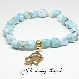 Larimar nugget ásvány karkötő delfin medállal - ékszer - karkötő - karkötő medállal - Meska.hu