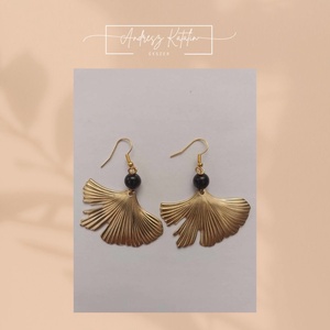 Ginkgo Biloba fülbevaló fekete achát ásvánnyal - Meska.hu