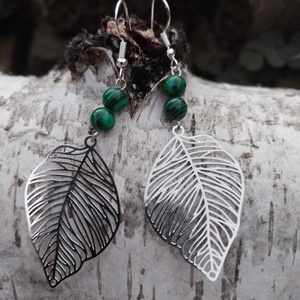 Ezüst levél malachittal - Meska.hu