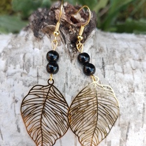 Arany levél ónix ásványkővel - Meska.hu