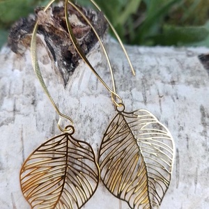 Arany levél - Réz francia V alakú horog fülbevaló  - Meska.hu