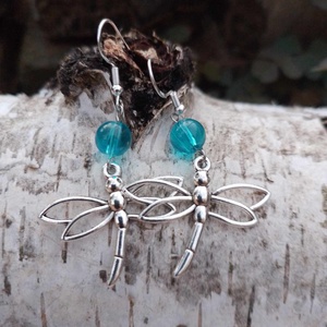 Szitakötő fülbevaló kék acháttal - Meska.hu