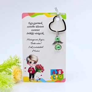Angyalkás kulcstartó ajándékkártyán - Ajándék óvó néninek, Táska & Tok, Kulcstartó & Táskadísz, Kulcstartó, Ékszerkészítés, MESKA