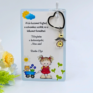 Angyalkás kulcstartó ajándékkártyán - Ajándék óvó néninek, Táska & Tok, Kulcstartó & Táskadísz, Kulcstartó, Ékszerkészítés, MESKA
