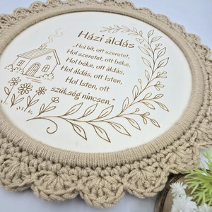 Gravírozott házi áldás horgolt szegéllyel- 27 cm - otthon & életmód - vallás - házi áldás - Meska.hu