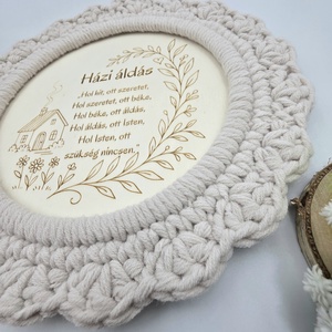 Gravírozott házi áldás horgolt szegéllyel- 25 cm - otthon & életmód - vallás - házi áldás - Meska.hu