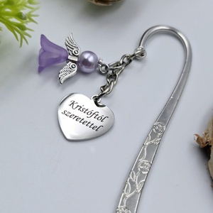 Lila angyalkás, egyedi felirattal gravírozott könyvjelző - könyv & zene - könyvjelző - Meska.hu