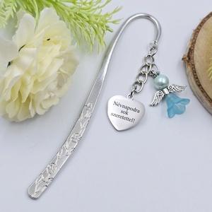 Kék angyalkás, egyedi felirattal gravírozott könyvjelző, Könyv & Zene, Könyvjelző, Gyöngyfűzés, gyöngyhímzés, Ékszerkészítés, MESKA