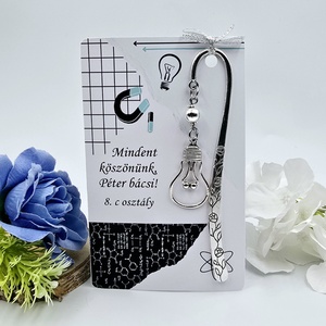 Fizika tanároknak ajándék ballagásra, pedagógusnapra, tanév végére - Könyvjelző villanykörte charmmal, ajándékkártyán, Könyv & Zene, Könyvjelző, Gyöngyfűzés, gyöngyhímzés, Ékszerkészítés, MESKA