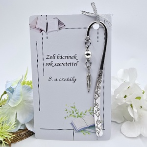 Ajándék tanároknak ballagásra, pedagógusnapra, tanév végére - Könyvjelző toll charmmal, ajándékkártyán, Könyv & Zene, Könyvjelző, Gyöngyfűzés, gyöngyhímzés, Ékszerkészítés, MESKA