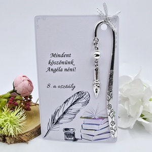 Ajándék magyartanároknak ballagásra, pedagógusnapra, tanév végére - Könyvjelző tustoll charmmal, ajándékkártyán - Meska.hu