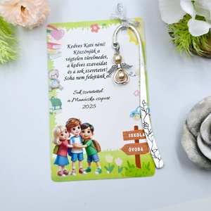 Óvó néninek ajándék - Angyalkás könyvjelző ajándékkártyán  - könyv & zene - könyvjelző - Meska.hu