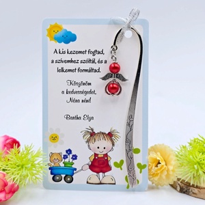 Óvó néniknek ajándék - Angyalkás könyvjelző ajándékkártyán, Könyv & Zene, Könyvjelző, Ékszerkészítés, MESKA