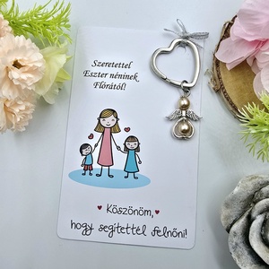 Óvó néniknek ajándék - Angyalkás kulcstartó ajándékkártyán - táska & tok - kulcstartó & táskadísz - kulcstartó - Meska.hu