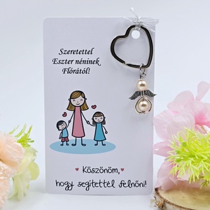Óvó néniknek ajándék - Angyalkás kulcstartó ajándékkártyán, Táska & Tok, Kulcstartó & Táskadísz, Kulcstartó, Ékszerkészítés, MESKA