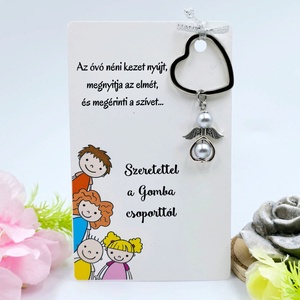 Óvó néniknek ajándék - Angyalkás kulcstartó ajándékkártyán, Táska & Tok, Kulcstartó & Táskadísz, Kulcstartó, Ékszerkészítés, Különleges, személyes ajándék óvó néniknek, dajka néniknek, gondozóknak év végére, pedagógusnapra v..., MESKA