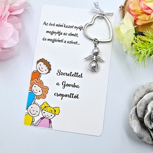 Óvó néniknek ajándék - Angyalkás kulcstartó ajándékkártyán - táska & tok - kulcstartó & táskadísz - kulcstartó - Meska.hu