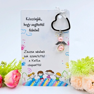 Óvó néniknek ajándék - Angyalkás kulcstartó ajándékkártyán, Táska & Tok, Kulcstartó & Táskadísz, Kulcstartó, Ékszerkészítés, MESKA