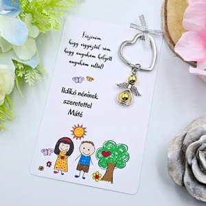 Óvó néniknek ajándék - Angyalkás kulcstartó ajándékkártyán - táska & tok - kulcstartó & táskadísz - kulcstartó - Meska.hu