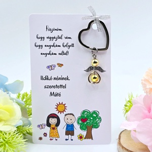 Óvó néniknek ajándék - Angyalkás kulcstartó ajándékkártyán, Táska & Tok, Kulcstartó & Táskadísz, Kulcstartó, Ékszerkészítés, MESKA