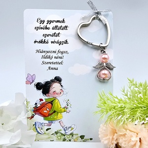 Óvó néniknek ajándék - Angyalkás kulcstartó ajándékkártyán, Táska & Tok, Kulcstartó & Táskadísz, Kulcstartó, Ékszerkészítés, MESKA
