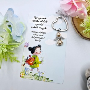 Óvó néniknek ajándék - Angyalkás kulcstartó ajándékkártyán - táska & tok - kulcstartó & táskadísz - kulcstartó - Meska.hu