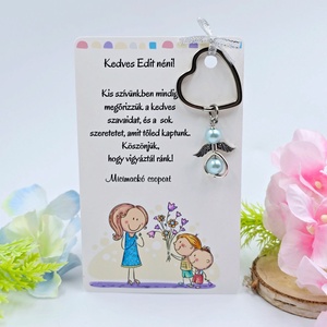 Óvó néniknek ajándék - Angyalkás kulcstartó ajándékkártyán, Táska & Tok, Kulcstartó & Táskadísz, Kulcstartó, Ékszerkészítés, MESKA